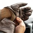 Men's deerskin leather gloves lined with wool BROWN