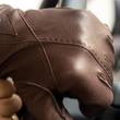Men's deerskin leather gloves lined with wool BROWN
