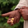 Men's deerskin leather gloves lined with wool WALNUT