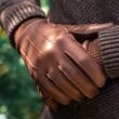 Men's deerskin leather gloves lined with wool BROWN