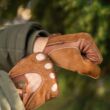 Men's deerskin leather driving gloves COW-COGNAC