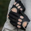 Men's deerskin leather driving gloves BLACK(WHITE)