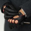 Men's deerskin leather driving gloves BLACK(ORANGE)
