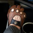 Men's deerskin leather driving gloves BROWN-BLACK