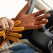 Men's deerskin leather driving gloves GOLD-BROWN
