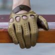 Men's hairsheep leather driving gloves DESERT-BROWN