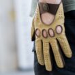 Men's hairsheep leather driving gloves DESERT-BROWN