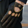 Men's Hairsheep Leather Driving Gloves BLACK(YELLOW)