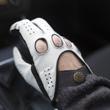 Men's Hairsheep Leather Driving Gloves WHITE-GRAY