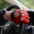 Men's Hairsheep Leather Driving Gloves RED-BLACK