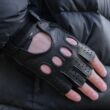 Men's deerskin leather fingerless gloves BLACK