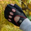 Men's deerskin leather fingerless gloves BLACK(RED)
