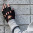 Men's deerskin leather fingerless gloves BLACK(RED)