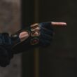 Men's deerskin leather fingerless gloves BLACK(YELLOW)