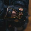 Men's deerskin leather fingerless gloves BLACK(YELLOW)