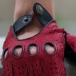 Men's deerskin leather fingerless gloves RED-BLACK