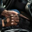 Men's deerskin leather fingerless gloves BROWN-BLACK