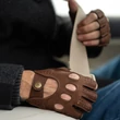 Men's deerskin leather fingerless gloves BROWN