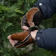 Men's deerskin leather fingerless gloves COW-BROWN