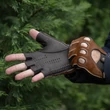Men's deerskin leather fingerless gloves COW-BROWN