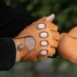 Men's deerskin leather fingerless gloves COGNAC