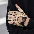 Men's hairsheep leather fingerless gloves BEIGE-BROWN