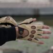 Men's hairsheep leather fingerless gloves BEIGE-BROWN