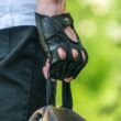 Men's hairsheep leather fingerless gloves BLACK