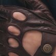 Men's hairsheep leather fingerless gloves BROWN