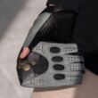 Men's hairsheep leather fingerless gloves GREY-BLACK