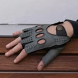 Men's hairsheep leather fingerless gloves GREY-BLACK