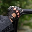 Men's hairsheep leather fingerless gloves BLACK(red)