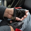 Men's hairsheep leather fingerless gloves BLACK(red)