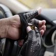Men's hairsheep leather fingerless gloves BLACK