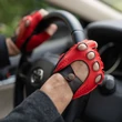 Men's hairsheep leather fingerless gloves RED-BLACK