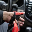 Men's hairsheep leather fingerless gloves RED-BLACK