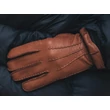 Men's deerskin leather gloves lined with wool WALNUT