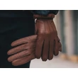 Men's deerskin leather gloves lined with wool WALNUT
