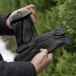 Men's deerskin leather gloves lined with wool BLACK