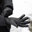 Men's deerskin leather gloves lined with wool BLACK