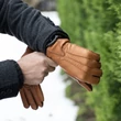 Men's deerskin leather gloves lined with wool COGNAC