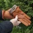 Men's deerskin leather gloves lined with wool COGNAC