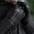 Men's deerskin leather gloves lined with lamb fur BLACK