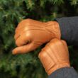 Men's deerskin leather gloves lined with lamb fur COGNAC