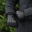 Men's deerskin leather gloves lined with wool BLACK