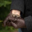 Men's hairsheep leather gloves lined with wool BROWN