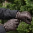 Men's deerskin leather gloves with wool lining DARK BROWN