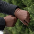 Men's deerskin leather gloves lined with wool WALNUT