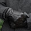 Men's hairsheep leather gloves lined with rabbit fur BLACK