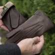 Men's deerskin leather gloves lined with wool BROWN